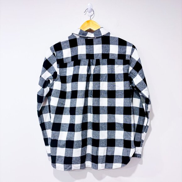 UNIQLO Black & White Plaid Flannel Shirt Cotton Casual Layering | Medium * - Picture 8 of 8